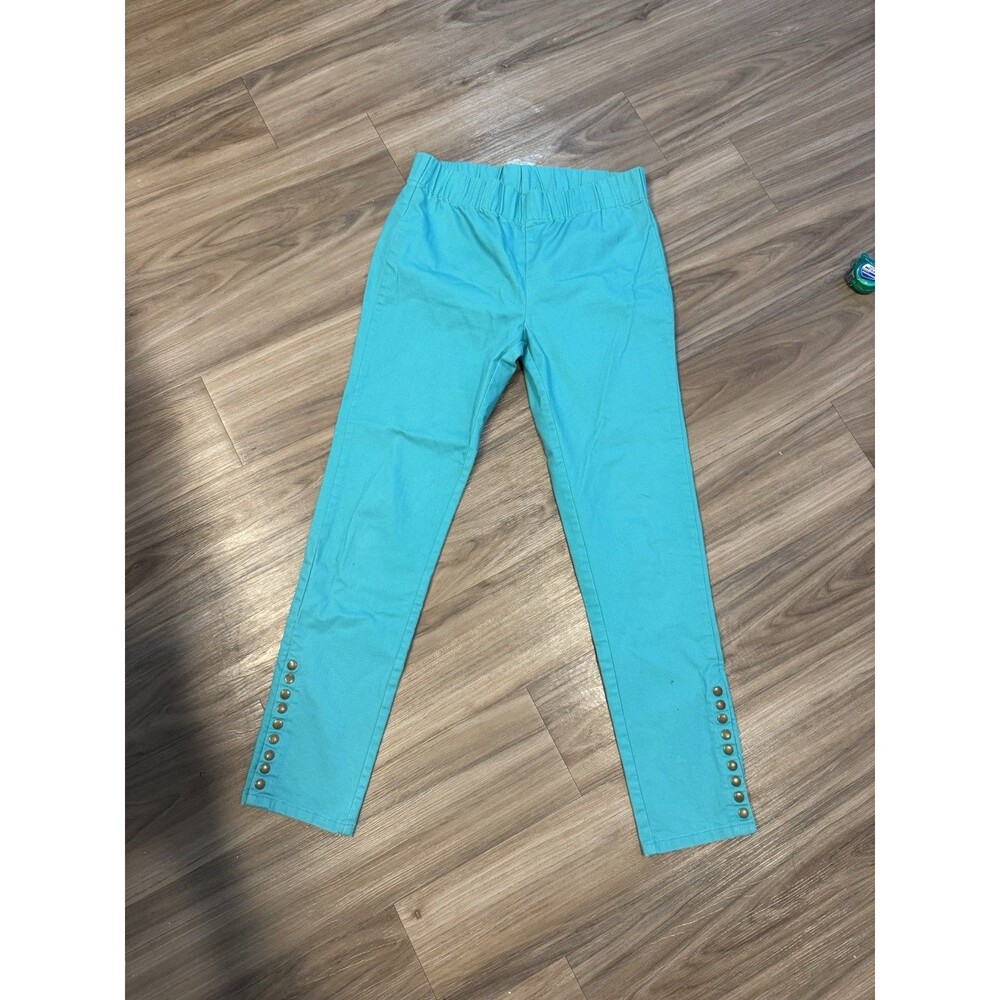 Soft Surroundings Pants Womens Medium Turquoise Pull On Snap Hem Stretch